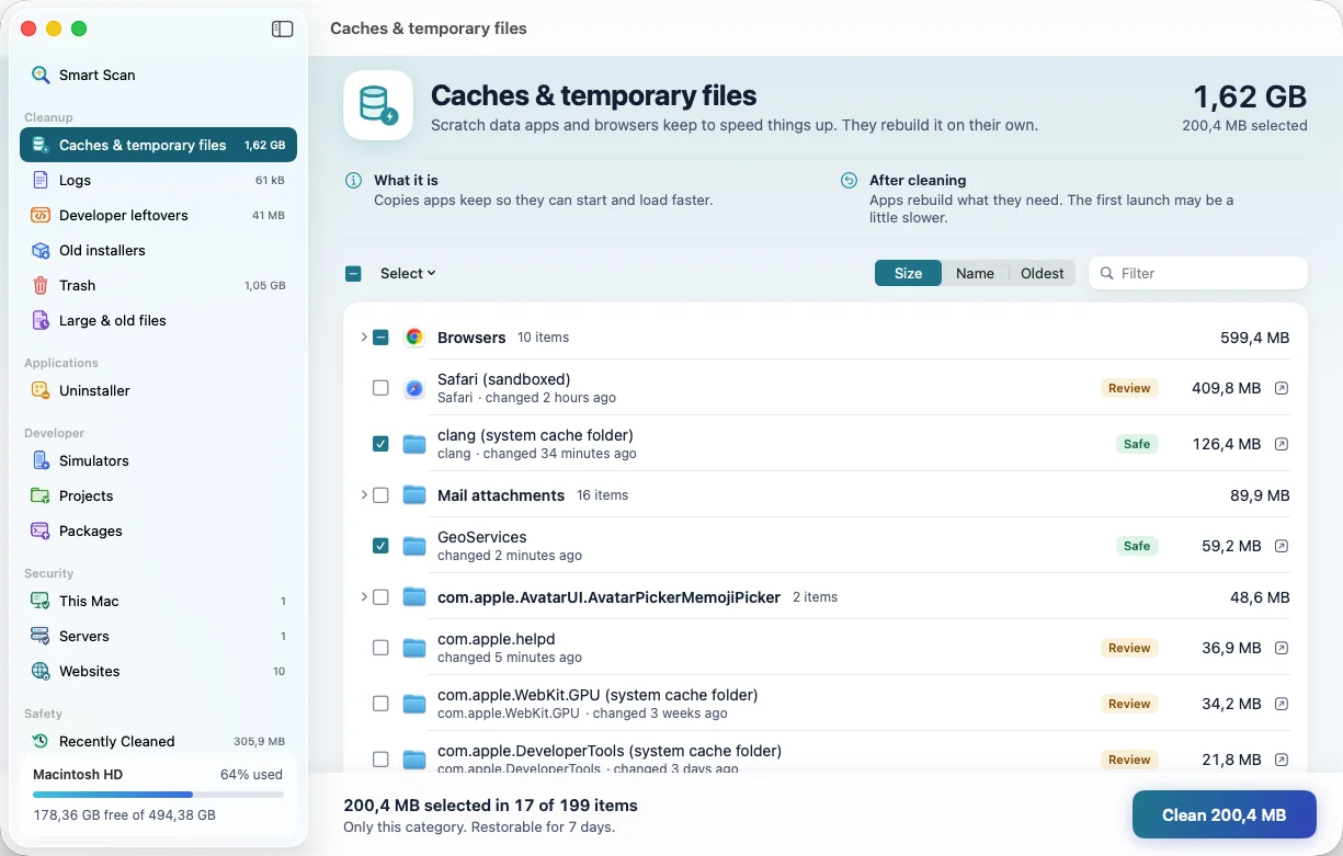 Nadhif: Caches & temporary files